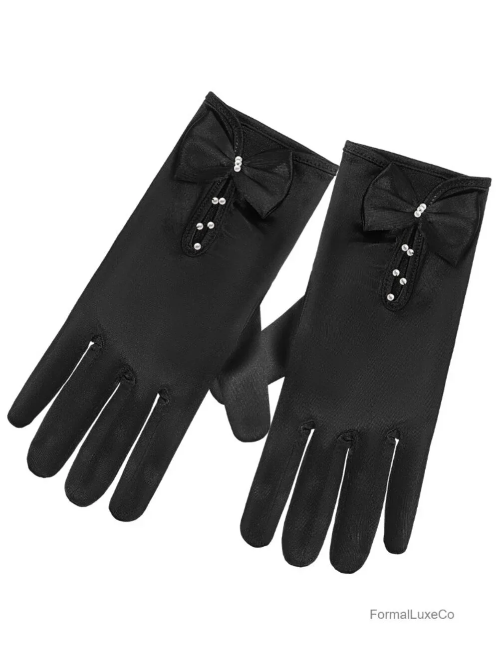 Black Satin Wedding Gloves Wrist Length Formal Bridal Accessory